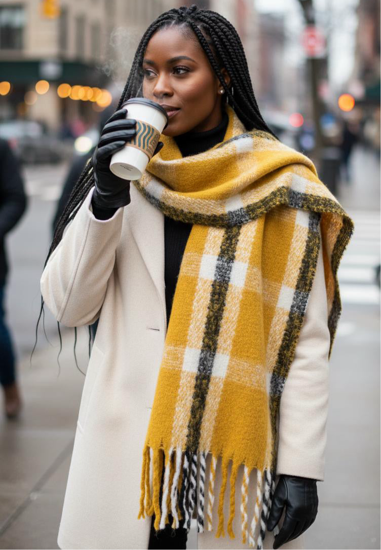 Super Soft Plaid Tassel Oblong Scarf