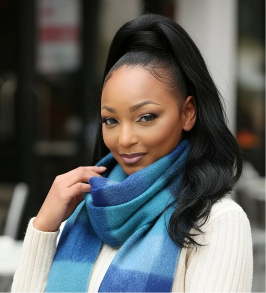 Soft Plaid Oblong Fringe Long Scarf