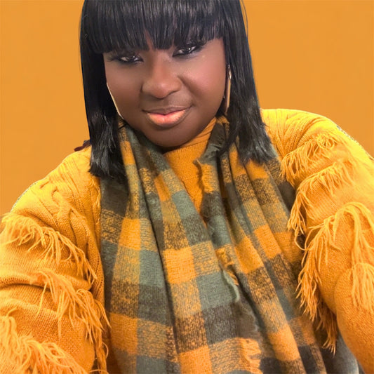 Plaid Checker Infinity Scarf with Frayed Edge