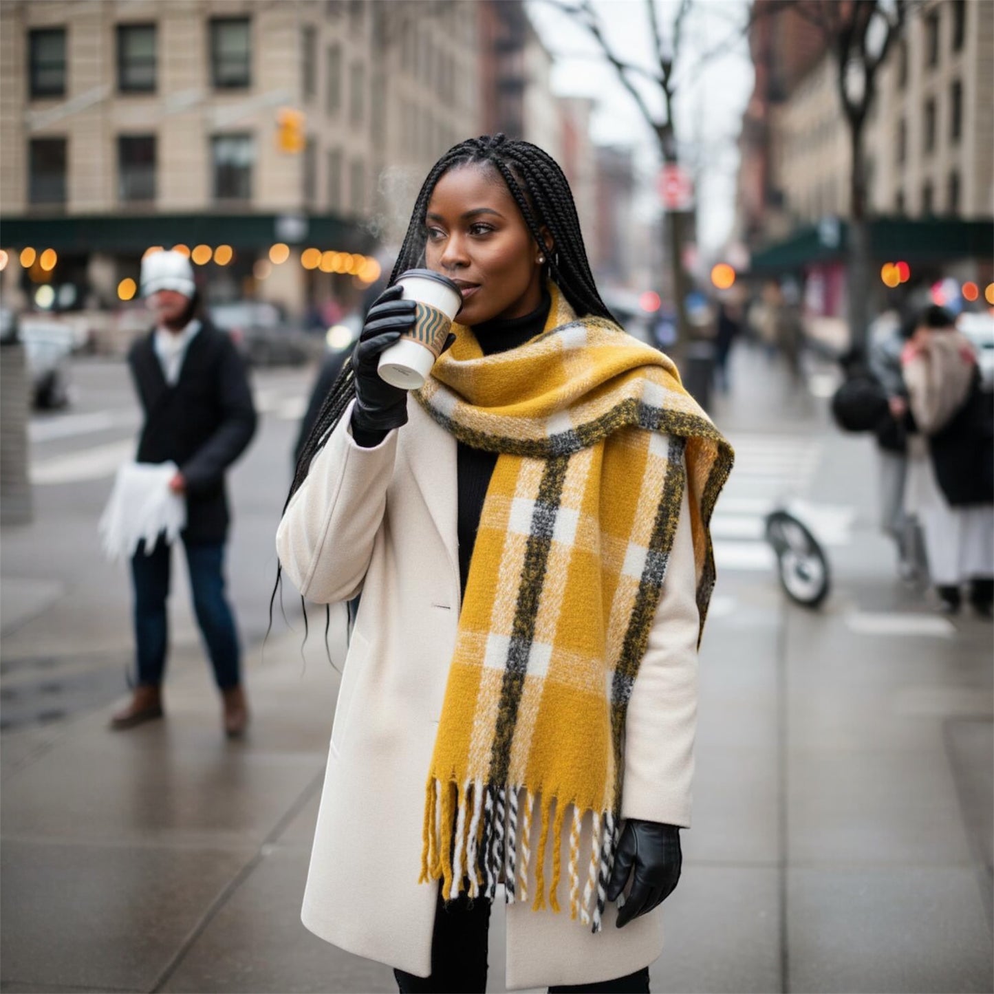Super Soft Plaid Tassel Oblong Scarf