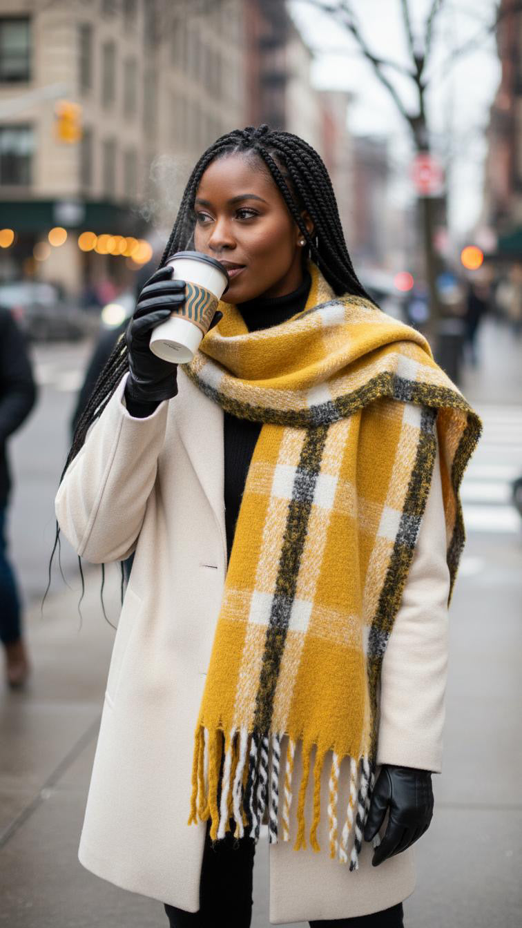 Super Soft Plaid Tassel Oblong Scarf