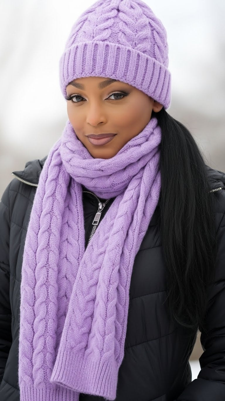 Cable Knit Hat & Scarf Set